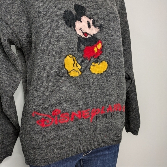 Vintage Disney Disneyland Paris grey wool blend Mickey Mouse sweater 14/16 - Picture 4 of 11